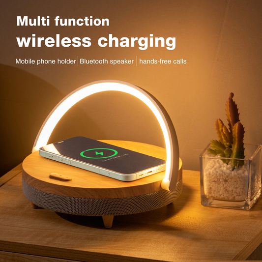 Wood Wireless Chargers LED Lamp Bluetooth Speaker