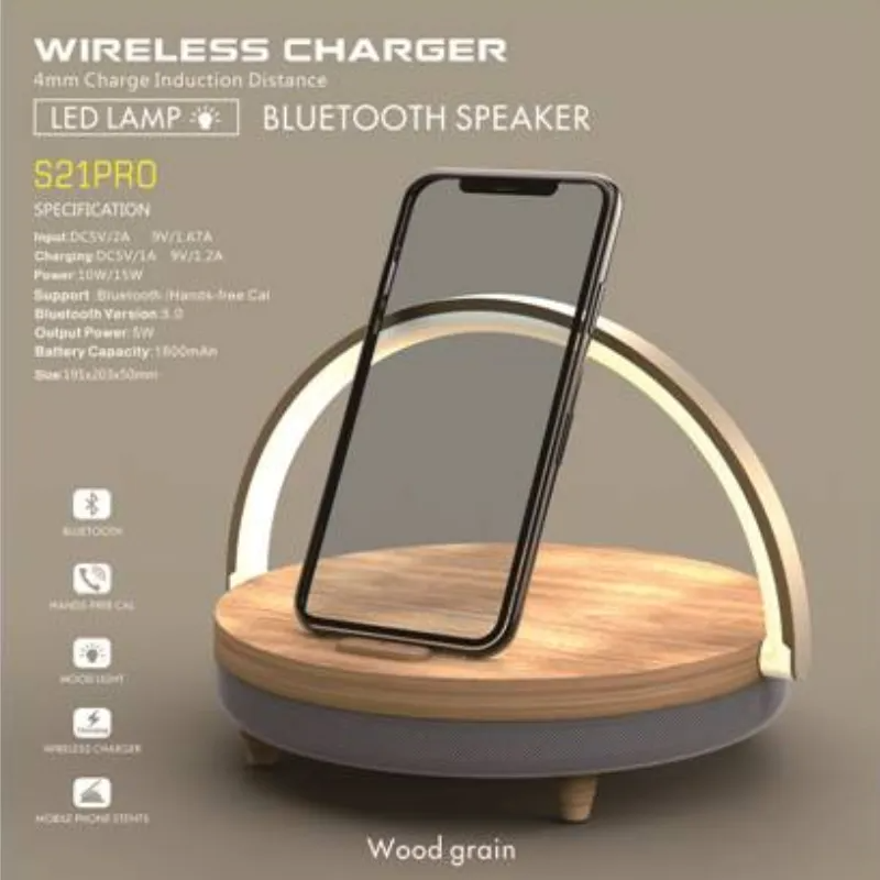 Wood Wireless Chargers LED Lamp Bluetooth Speaker