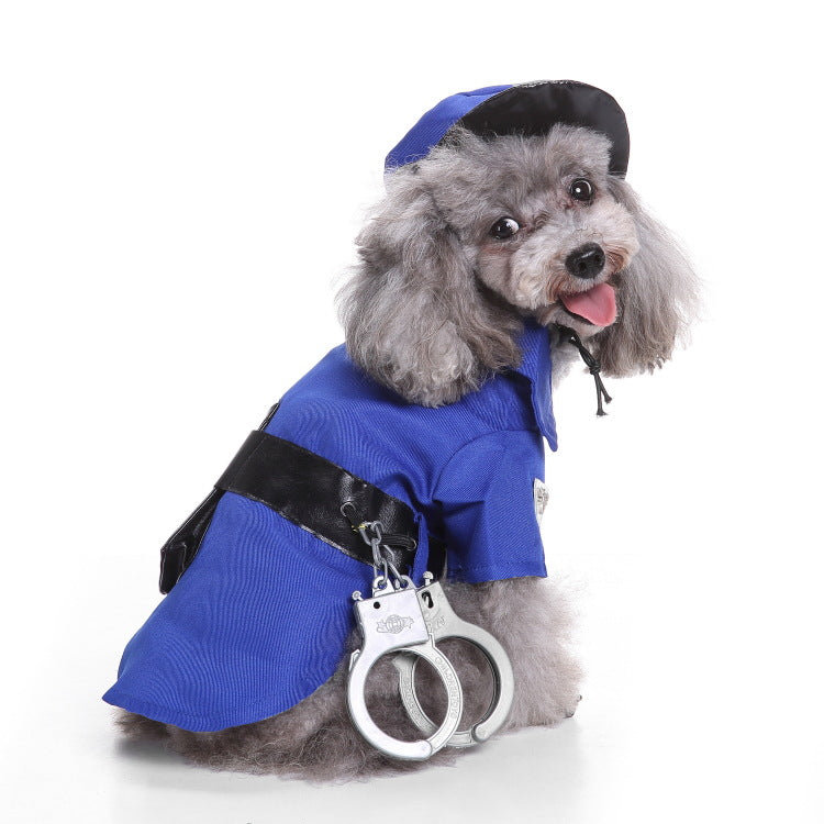 Police Officer Pet Costume Shirt with Velcro Closure, Belt and Hat with Attachment