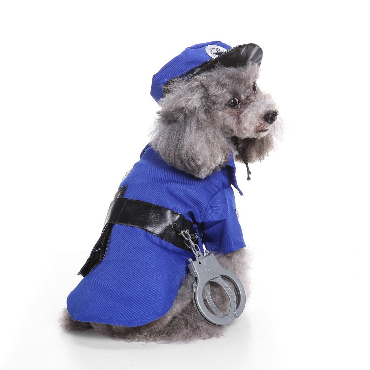 Police Officer Pet Costume Shirt with Velcro Closure, Belt and Hat with Attachment