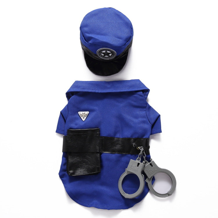 Police Officer Pet Costume Shirt with Velcro Closure, Belt and Hat with Attachment