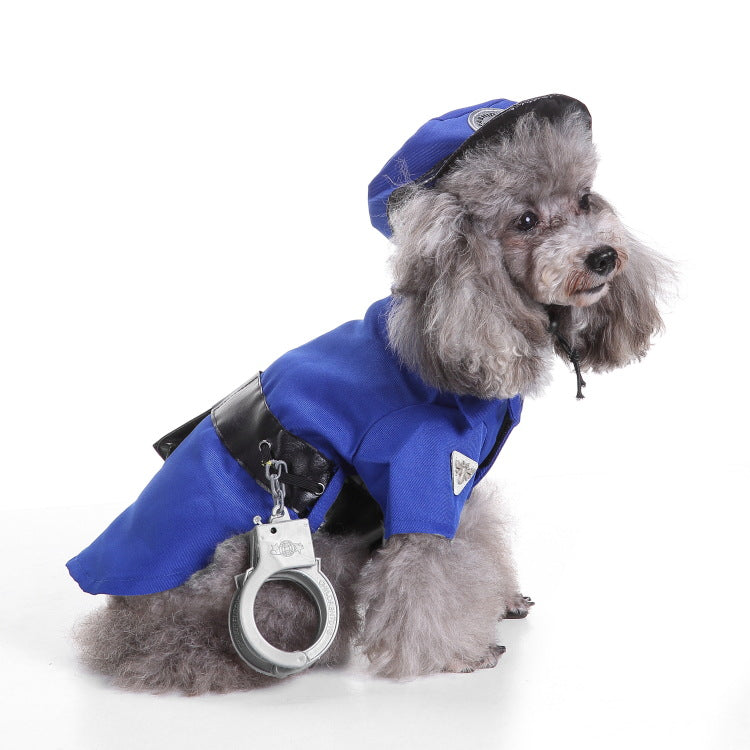 Police Officer Pet Costume Shirt with Velcro Closure, Belt and Hat with Attachment