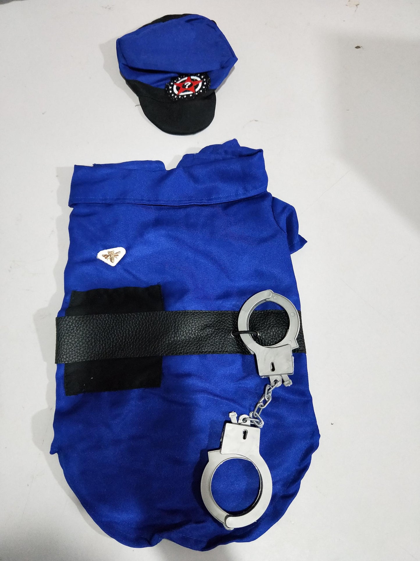 Police Officer Pet Costume Shirt with Velcro Closure, Belt and Hat with Attachment