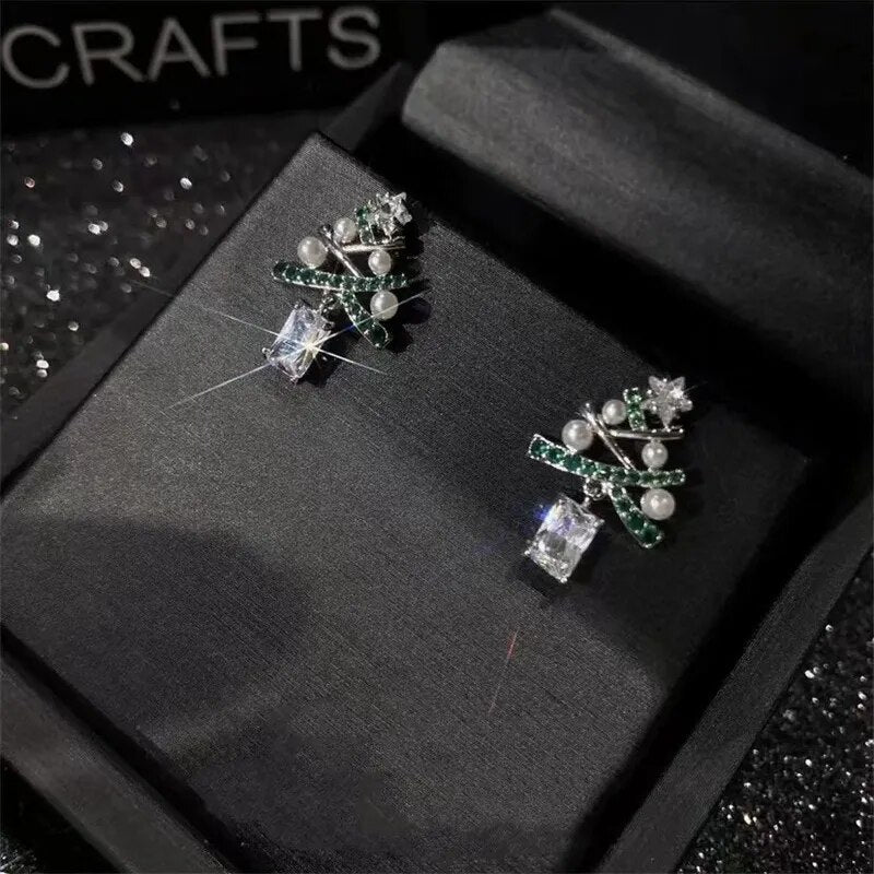 Sparkling Crystal Snowflake Christmas Tree Earrings Gift For Women