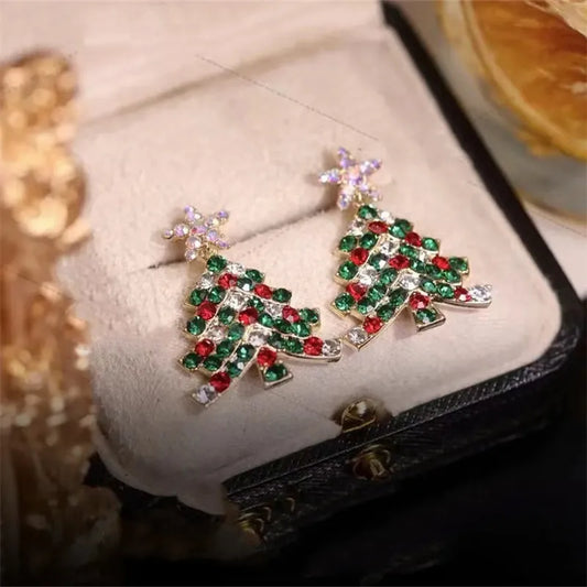 Sparkling Crystal Snowflake Christmas Tree Earrings Gift For Women