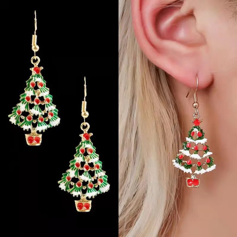 Sparkling Crystal Snowflake Christmas Tree Earrings Gift For Women