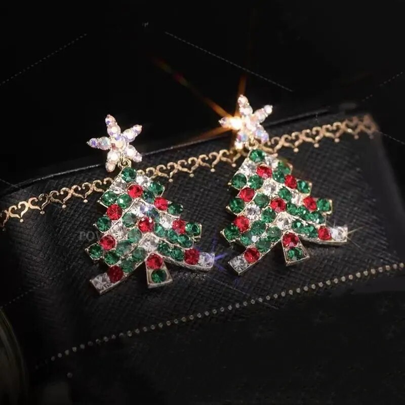 Sparkling Crystal Snowflake Christmas Tree Earrings Gift For Women