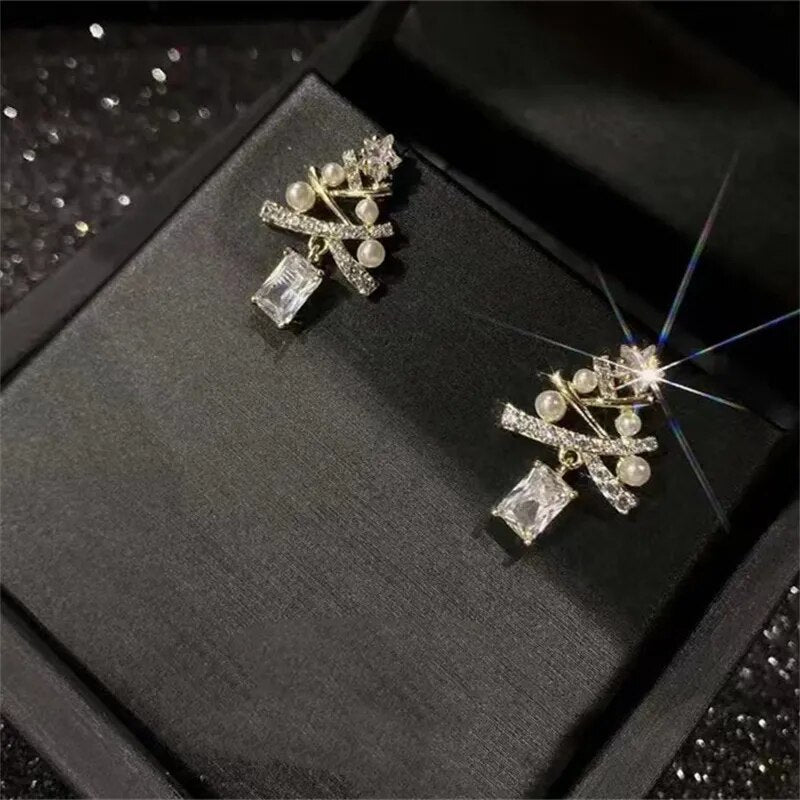 Sparkling Crystal Snowflake Christmas Tree Earrings Gift For Women