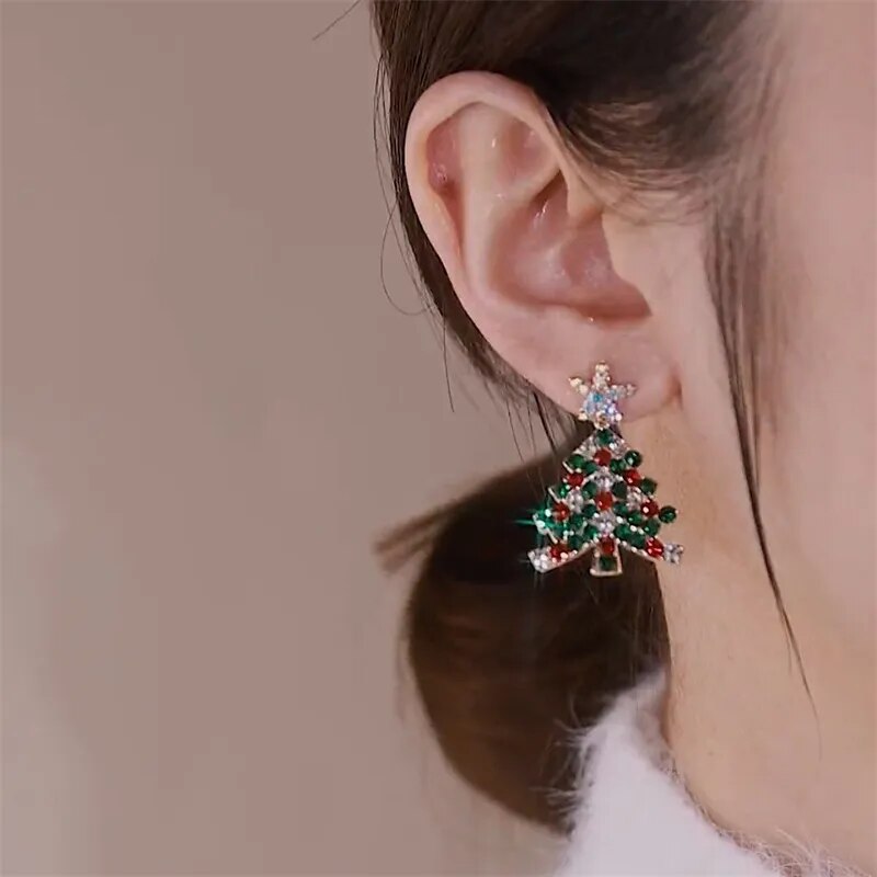 Sparkling Crystal Snowflake Christmas Tree Earrings Gift For Women