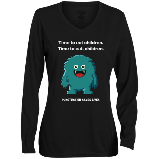 Time to Eat Children -  Moisture-Wicking Long Sleeve V-Neck Tee for Women