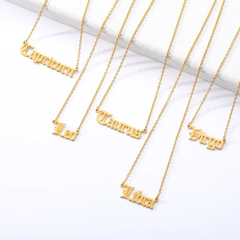 12 Zodiac Sign Letter Constellations Necklace Gift For Women Men