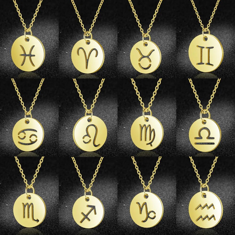 12 Horoscope Zodiac Sign Pendant Necklace Jewelry for Kids and Women