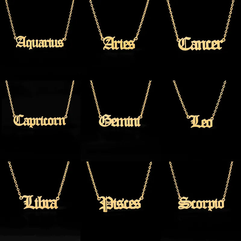 12 Zodiac Sign Letter Constellations Necklace Gift For Women Men