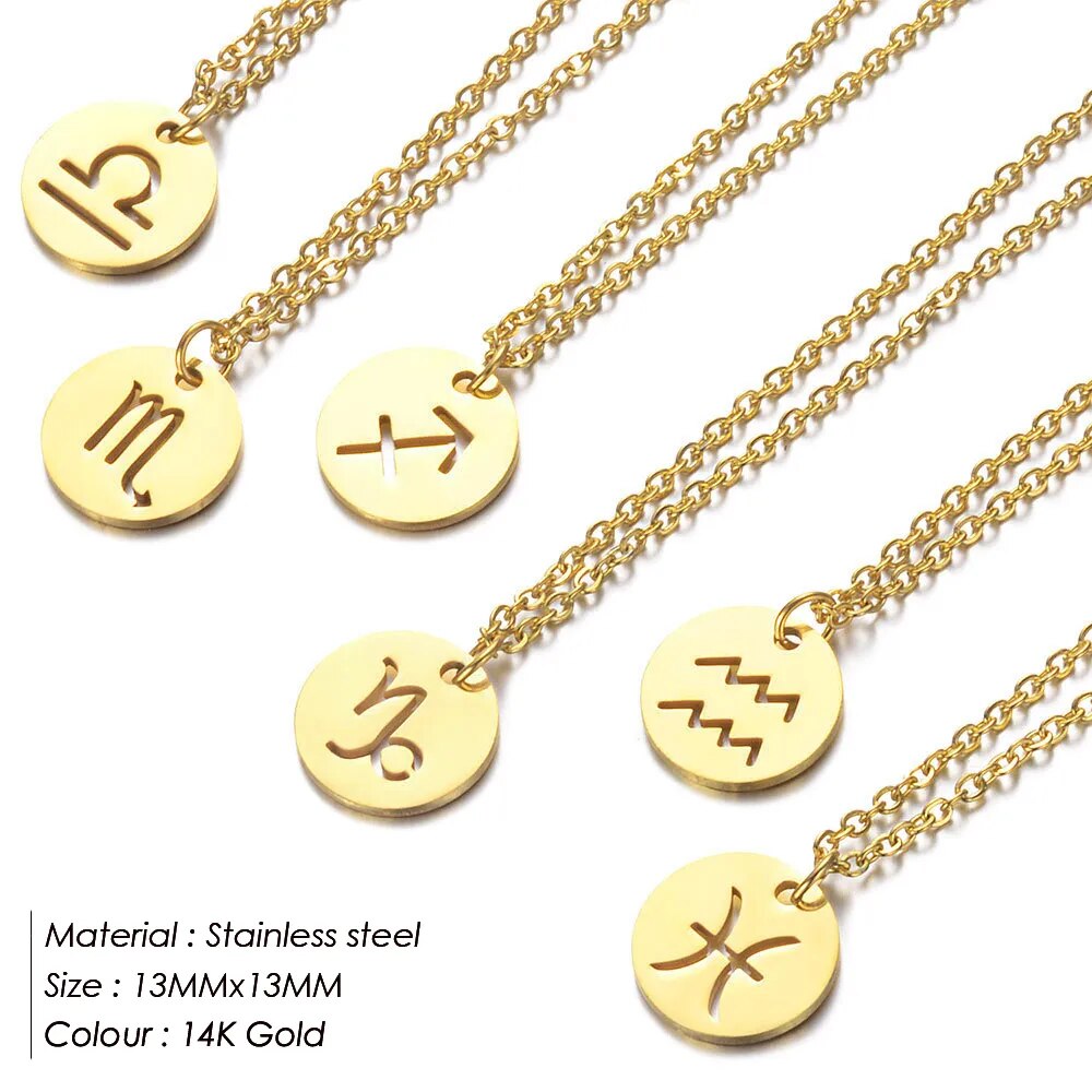 12 Horoscope Zodiac Sign Pendant Necklace Jewelry for Kids and Women