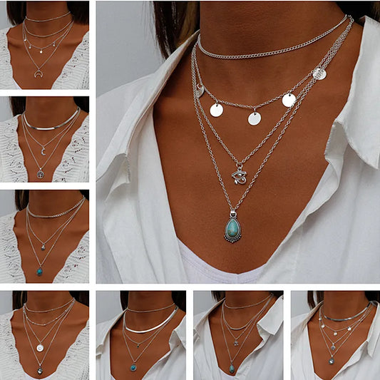 Vintage Multi-Layered Boho Charm Gift Necklace for Women