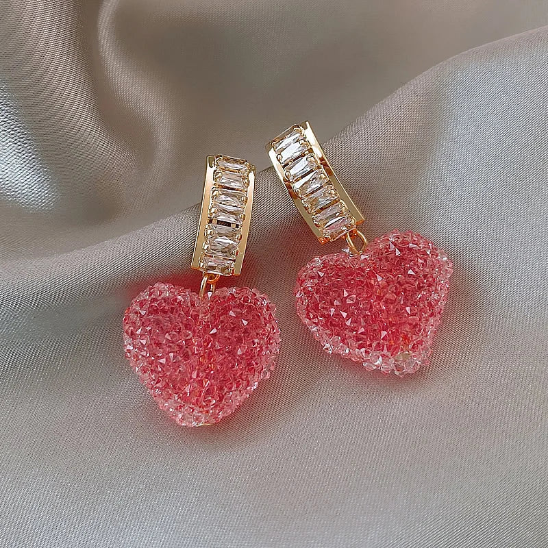 Lovely Pink Heart Dangle Fashion  Earrings Gift For Women