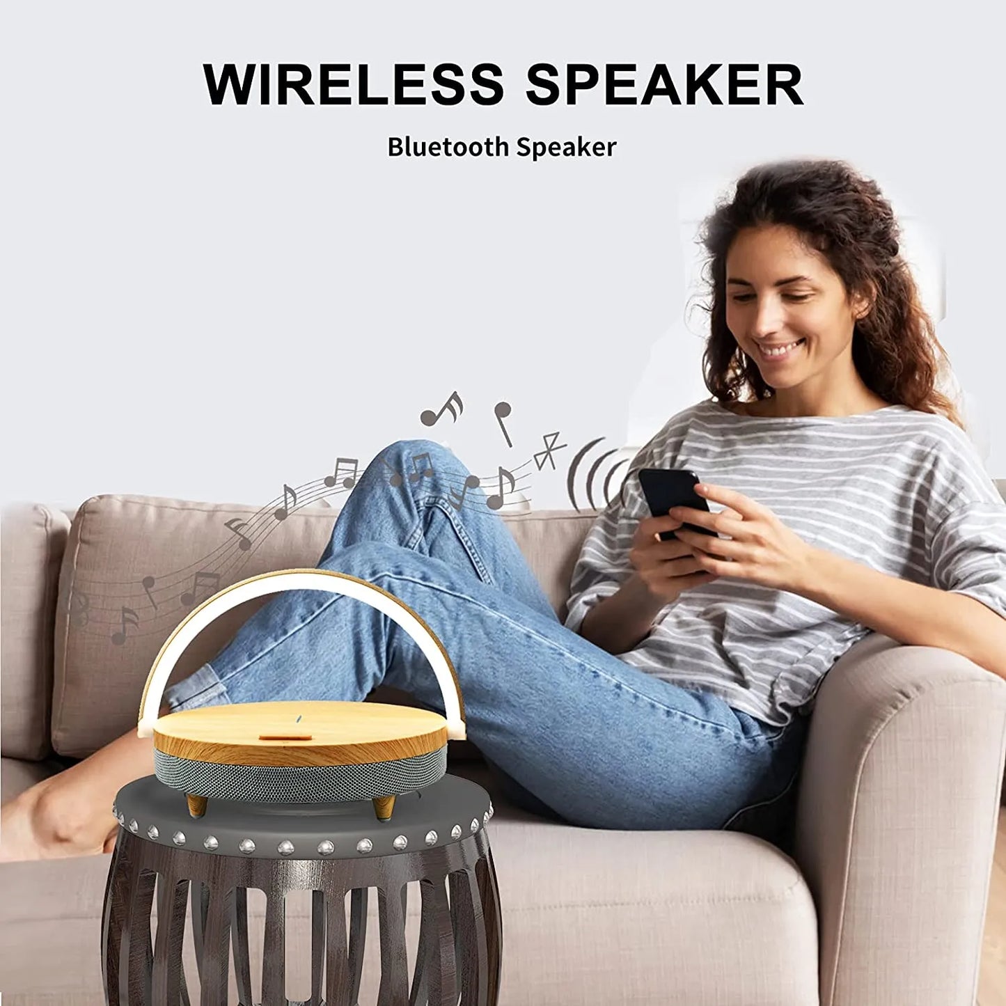 Wood Wireless Chargers LED Lamp Bluetooth Speaker