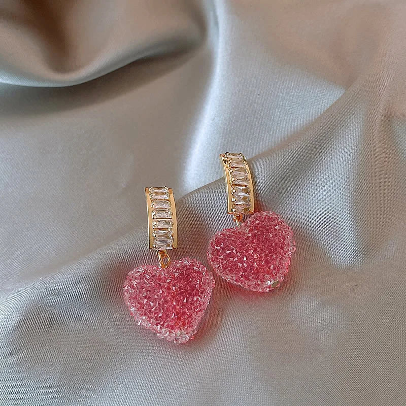 Lovely Pink Heart Dangle Fashion  Earrings Gift For Women