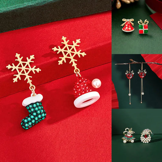 Christmas Bow Red Bell Drop Earrings for Women Girls