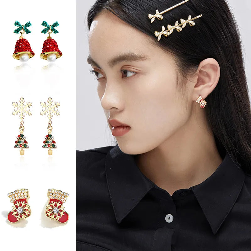 Christmas Bow Red Bell Drop Earrings for Women Girls