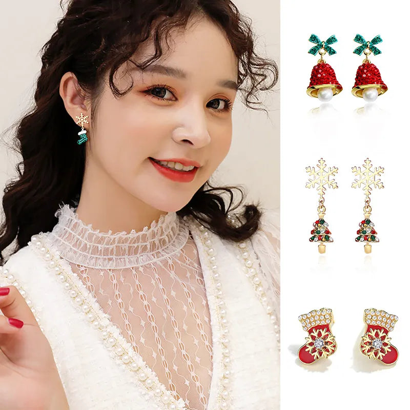 Christmas Bow Red Bell Drop Earrings for Women Girls