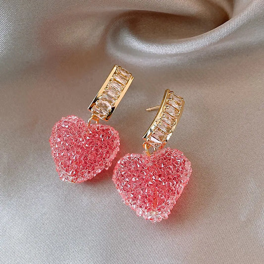 Lovely Pink Heart Dangle Fashion  Earrings Gift For Women