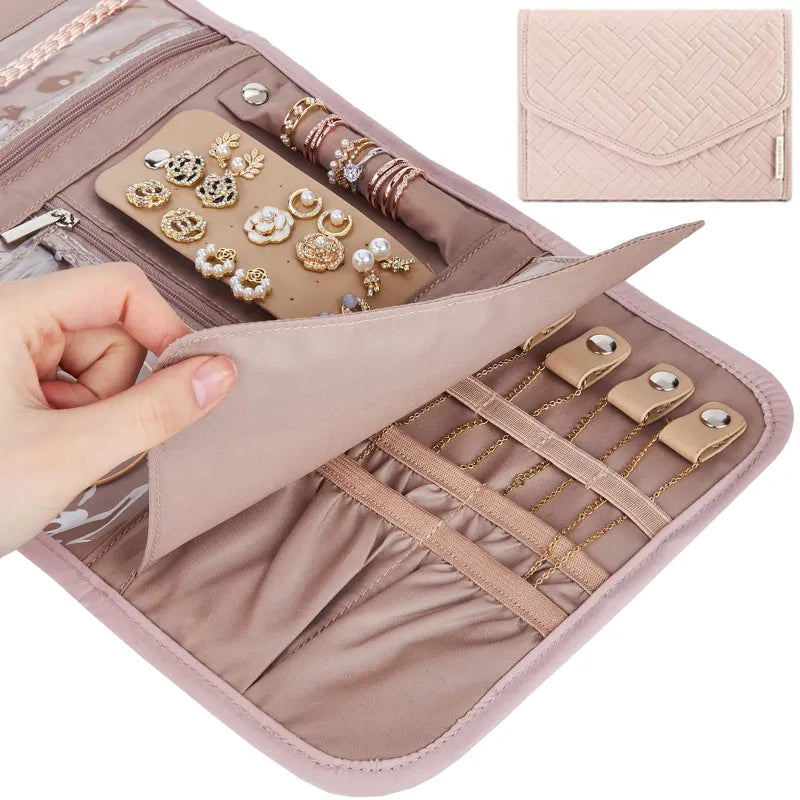 Travel Portable Jewelry Organizer Roll Foldable Necklaces Storage Bag