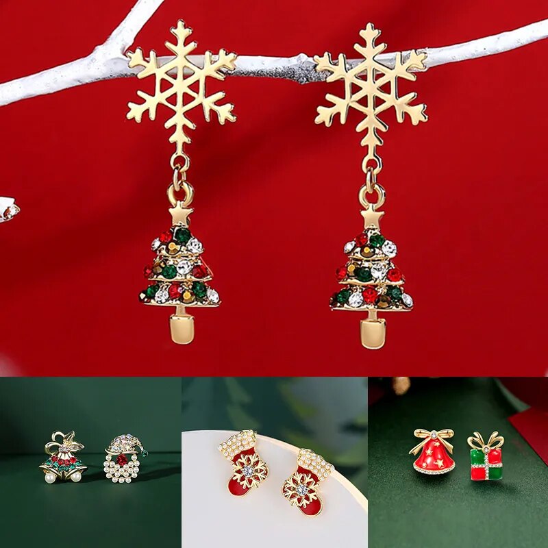 Christmas Bow Red Bell Drop Earrings for Women Girls