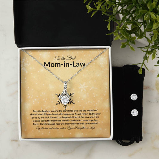 Alluring Necklace +Earrings Christmas Gift Set Message Card for Mother In law