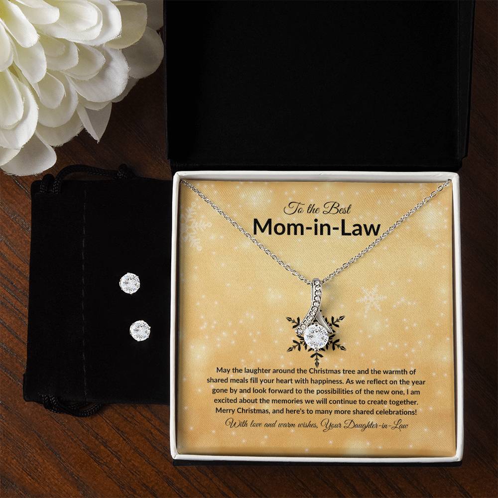 Alluring Necklace +Earrings Christmas Gift Set Message Card for Mother In law