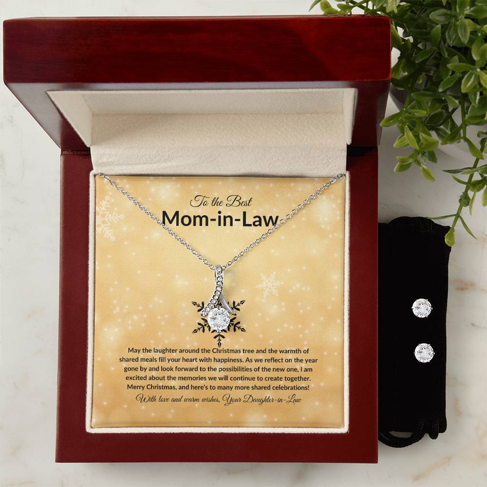 Alluring Necklace +Earrings Christmas Gift Set Message Card for Mother In law