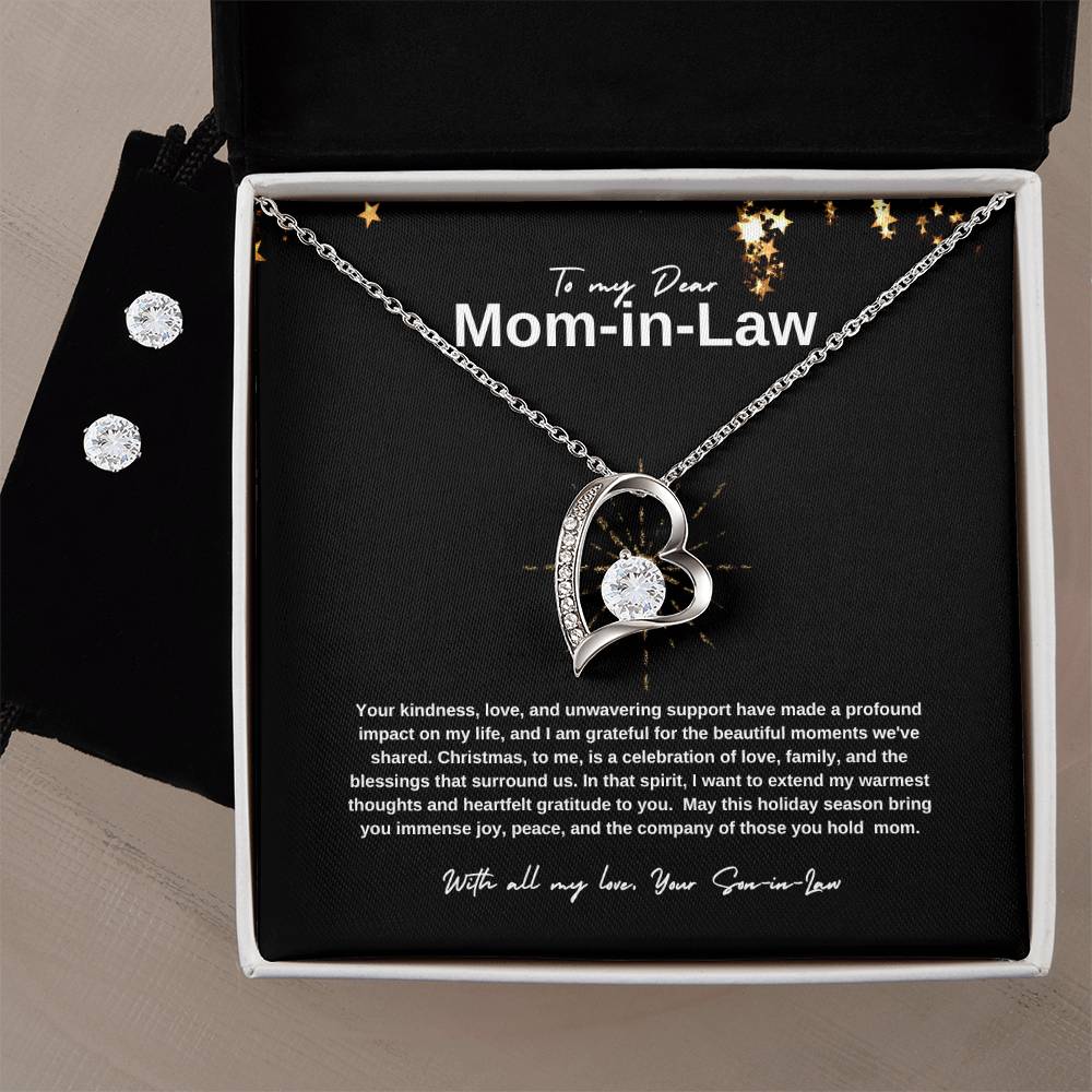 Love Necklace +Earrings Chistmas Gift Set Message Card for Mother-In-Law