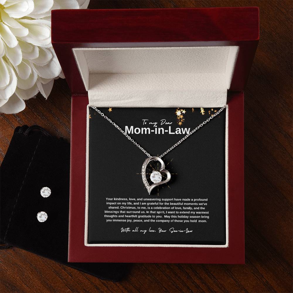 Love Necklace +Earrings Chistmas Gift Set Message Card for Mother-In-Law