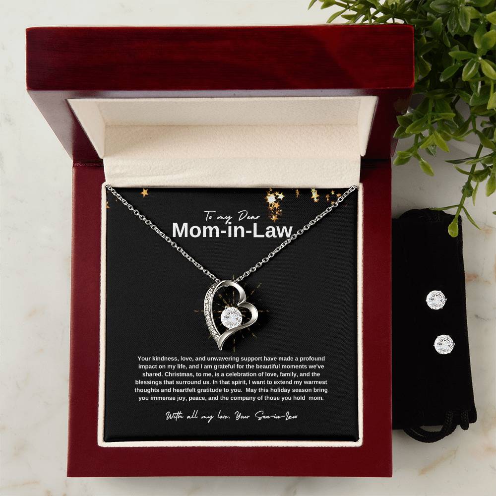 Love Necklace +Earrings Chistmas Gift Set Message Card for Mother-In-Law