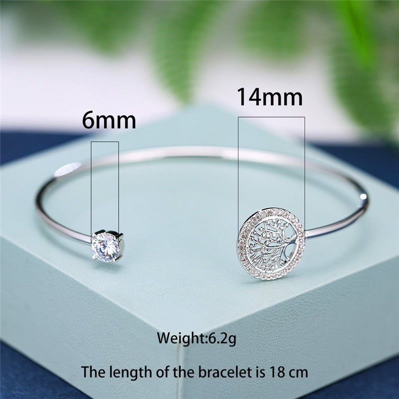 Classic Silver Color Zircon Tree Of Life Luxury Bracelet Bangles