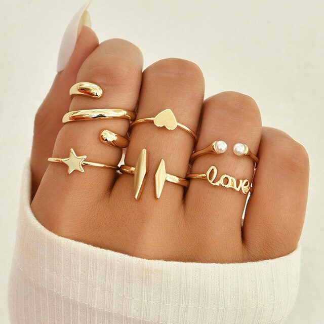 Bohemian Gold Color Rings Set For Women Butterfly Stars Moon Rings